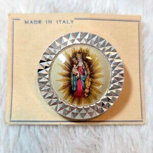 Vintage Blessed Virgin Mother Mary Queen of Heaven Christian Brooch Pin Italy